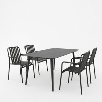 Τραπεζαρία Heven Vista pakoworld σετ 5τεμ μαύρο αλουμίνιο 150x80x72εκ