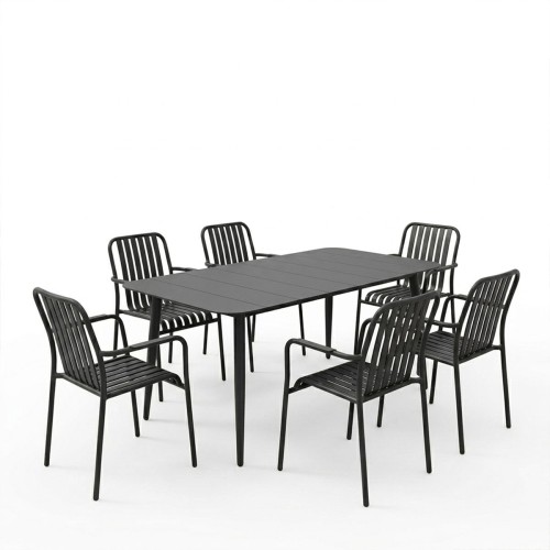 Τραπεζαρία Heven Vista pakoworld σετ 7τεμ μαύρο αλουμίνιο 150x80x72εκ