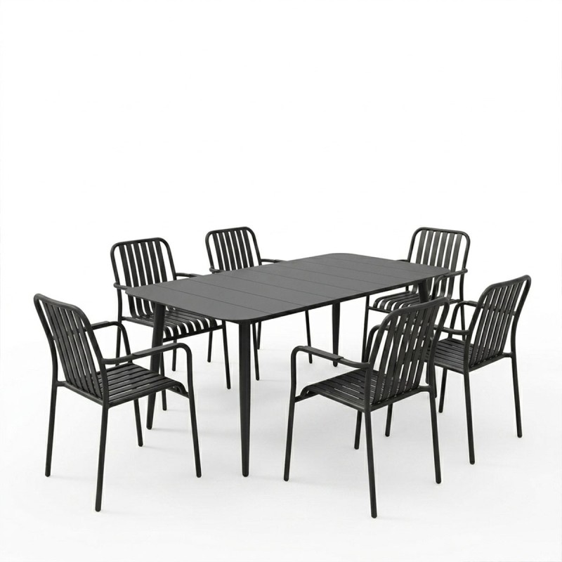 Τραπεζαρία Heven Vista pakoworld σετ 7τεμ μαύρο αλουμίνιο 150x80x72εκ