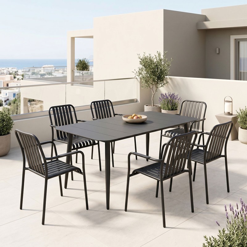 Τραπεζαρία Heven Vista pakoworld σετ 7τεμ μαύρο αλουμίνιο 150x80x72εκ