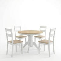 Τραπεζαρία Dallan Lars pakoworld 5τεμ λευκό rubberwood Φ100(+38)x100x75εκ