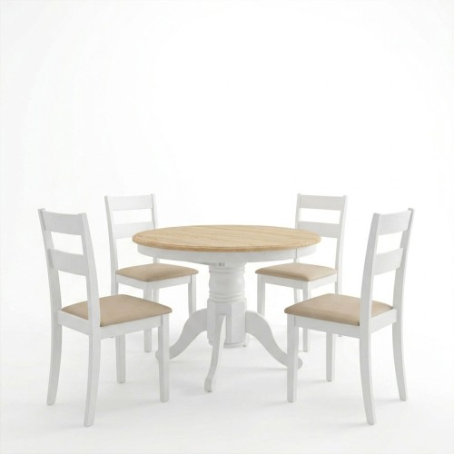 Τραπεζαρία Dallan Lars pakoworld 5τεμ λευκό rubberwood Φ100(+38)x100x75εκ