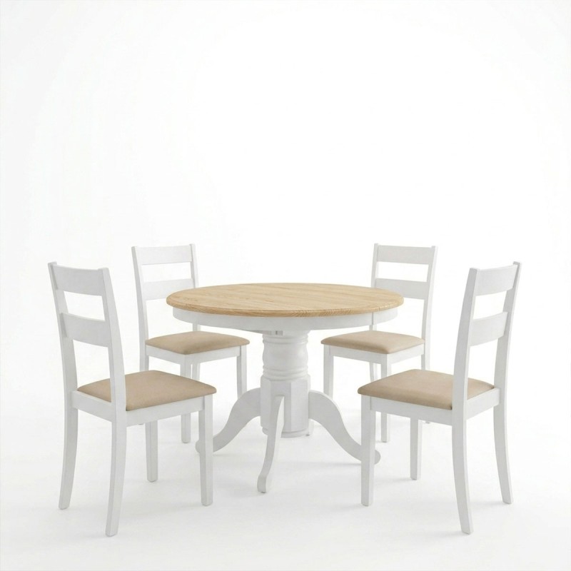 Τραπεζαρία Dallan Lars pakoworld 5τεμ λευκό rubberwood Φ100(+38)x100x75εκ