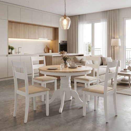 Τραπεζαρία Dallan Lars pakoworld 5τεμ λευκό rubberwood Φ100(+38)x100x75εκ