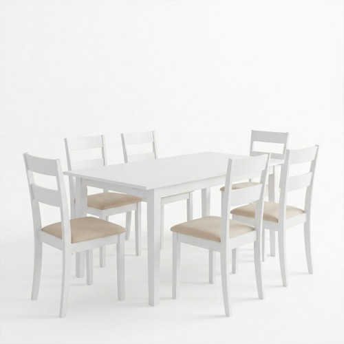 Τραπεζαρία Dallan Mabor pakoworld 7τεμ λευκό rubberwood 120-150x80x73,8εκ