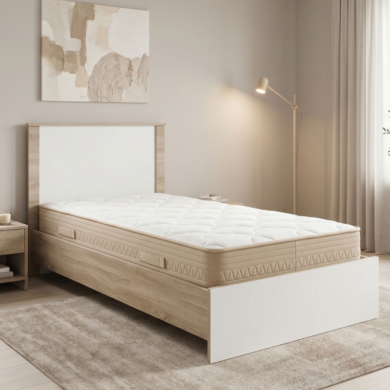 Κρεβάτι με στρώμα Athos Sleepy pakoworld sonoma λευκό 90x190εκ
