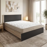 Κρεβάτι με στρώμα Athos Sleepy pakoworld sonoma ανθρακί 160x200εκ