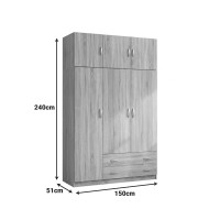 Ντουλάπα τρίφυλλη με πατάρι Alvia pakoworld wenge 150x51x240εκ