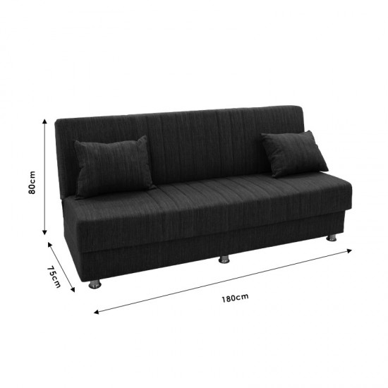 Kαναπές κρεβάτι Romina pakoworld 3θέσιος ύφασμα ανθρακί 190x90x80εκ