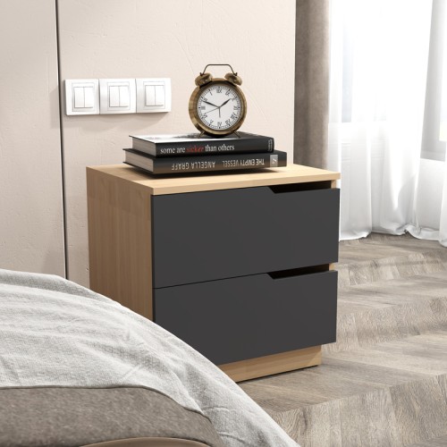 Κομοδίνο Verena pakoworld σε φυσική-ανθρακί απόχρωση 48x40x48εκ