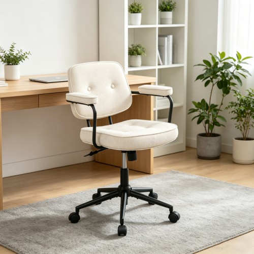 Καρέκλα γραφείου Leberta pakoworld μπεζ ύφασμα 64x63,5x86-96εκ