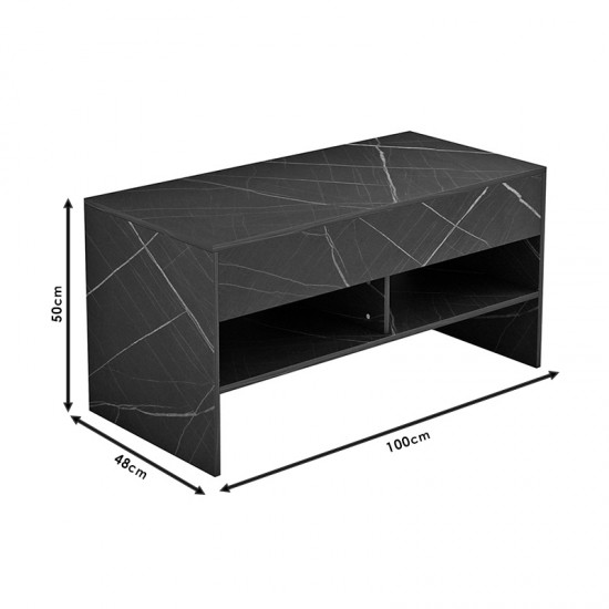Τραπέζι σαλονιού Law pakoworld πολυμορφικό μαύρο μαρμάρου 100x48x50εκ