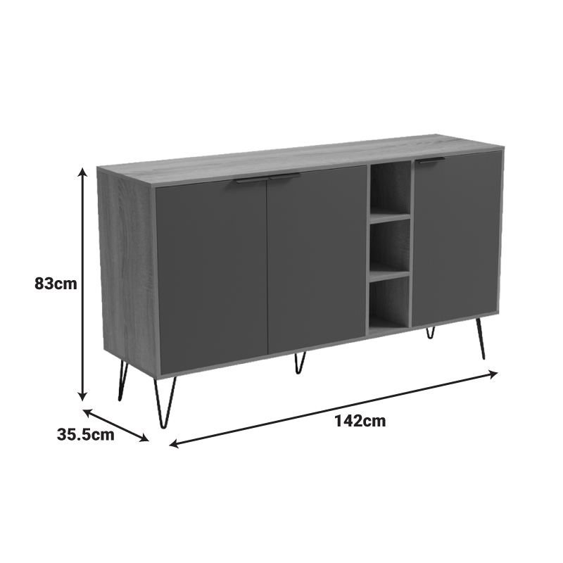 Μπουφές Balain pakoworld sonoma-ανθρακί 142x35.5x83εκ