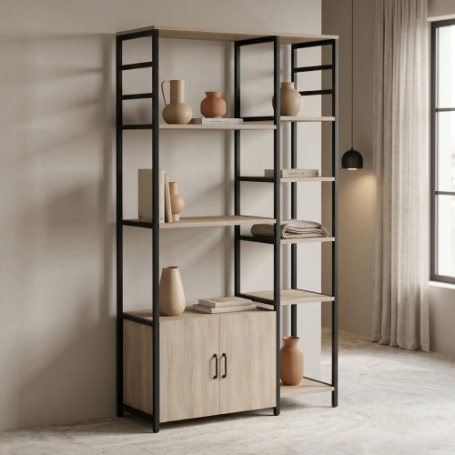 Επιδαπέδια ραφιέρα Ranea pakoworld sonoma-μαύρο 85x32x150εκ