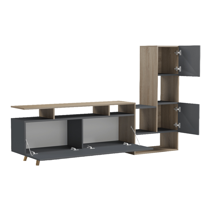 Σύνθετο σαλονιού Defry pakoworld sonoma-ανθρακί 177.5x31.5x110εκ