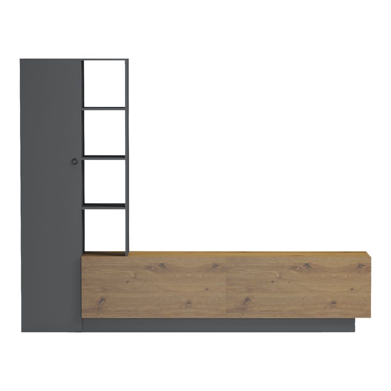 Σύνθετο σαλονιού Tilveo pakoworld oak-ανθρακί 230x41.5x180εκ