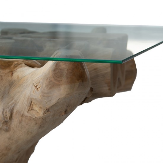 Τραπέζι σαλονιού Reef pakoworld γυαλί 6mm tempered-χειροποίητo μασίφ ξύλο φυσικό 100x70x51εκ