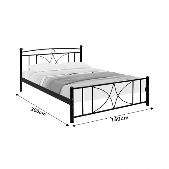 Κρεβάτι διπλό Billy pakoworld μεταλλικό χρώμα μαύρο gloss 150x200εκ