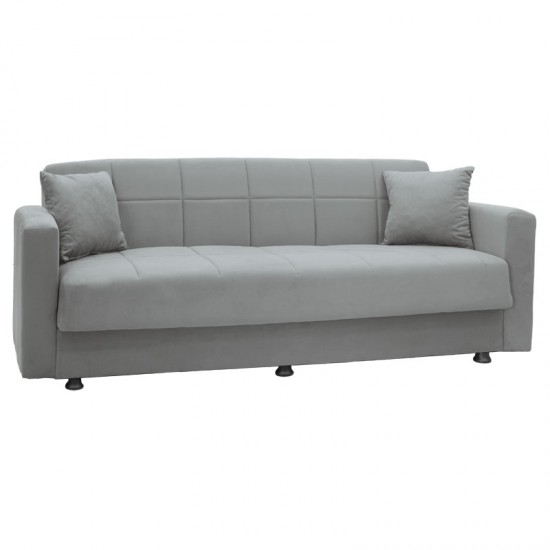 Kαναπές κρεβάτι Meredith pakoworld 3θέσιος βελούδο ανοιχτό γκρι 210x86x78εκ