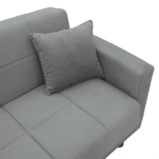 Kαναπές κρεβάτι Meredith pakoworld 3θέσιος βελούδο ανοιχτό γκρι 210x86x78εκ