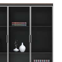 Ντουλάπα γραφείου επαγγελματική με γυάλινες πόρτες Oscar pakoworld καρυδί-ανθρακί 120x40x200εκ