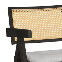 Σετ-2Τεμ.Πολυθρόνα Winslow pakoworld ξύλο rubberwood μαύρο-pvc rattan φυσικό-ύφασμα γκρι