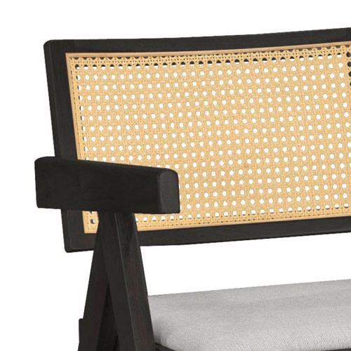 Σετ-2Τεμ.Πολυθρόνα Winslow pakoworld ξύλο rubberwood μαύρο-pvc rattan φυσικό-ύφασμα γκρι