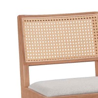 Σετ-2Τεμ.Σκαμπό bar Winslow pakoworld ξύλο rubberwood ανοικτό καρυδί-pvc rattan φυσικό-ύφασμα γκρι 44.5x46x98εκ