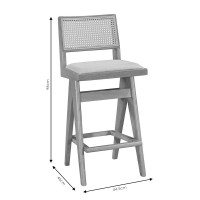 Σετ-2Τεμ.Σκαμπό bar Winslow pakoworld ξύλο rubberwood ανοικτό καρυδί-pvc rattan φυσικό-ύφασμα γκρι 44.5x46x98εκ