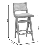 Σετ-2Τεμ.Σκαμπό bar Winslow pakoworld ξύλο rubberwood ανοικτό καρυδί-pvc rattan φυσικό-ύφασμα γκρι 44.5x46x98εκ
