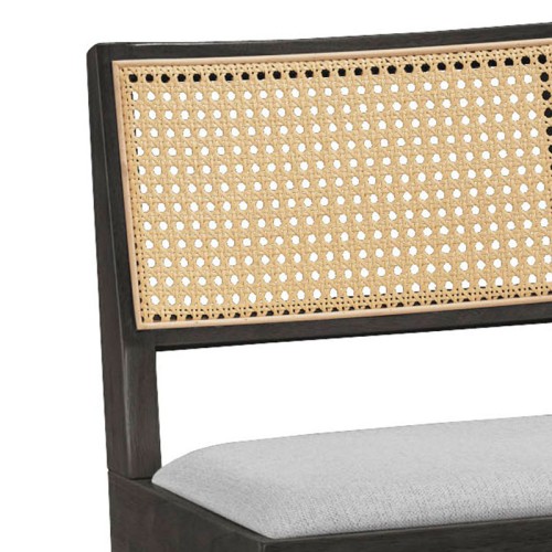 Σετ-2Τεμ.Σκαμπό bar Winslow pakoworld ξύλο rubberwood μαύρο-pvc rattan φυσικό-ύφασμα γκρι 44.5x46x98εκ