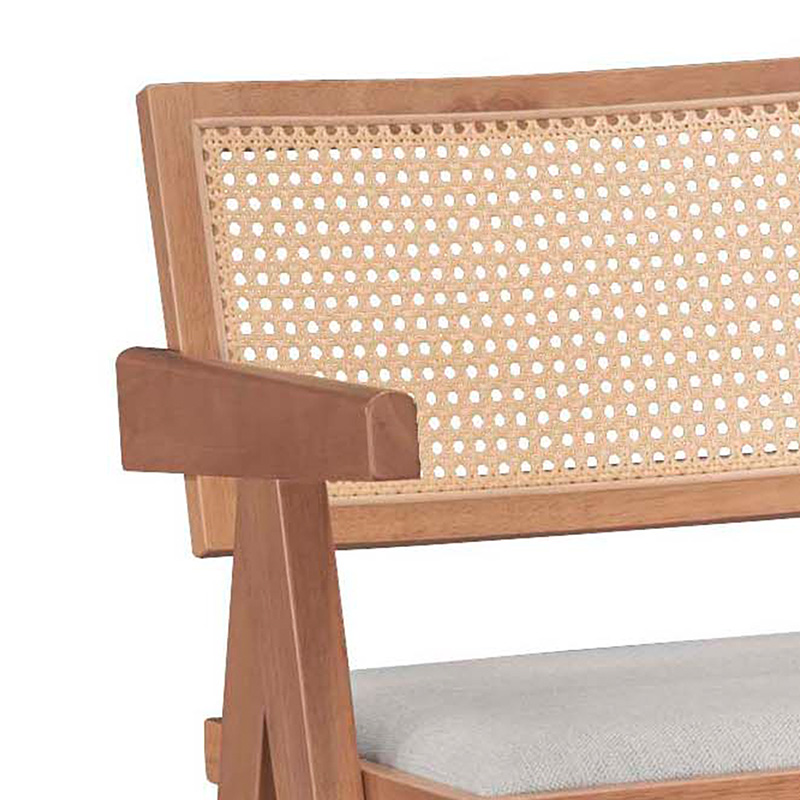 Σετ-2Τεμ.Σκαμπό bar Winslow pakoworld ξύλο rubberwood ανοικτό καρυδί-pvc rattan φυσικό-ύφασμα γκρι