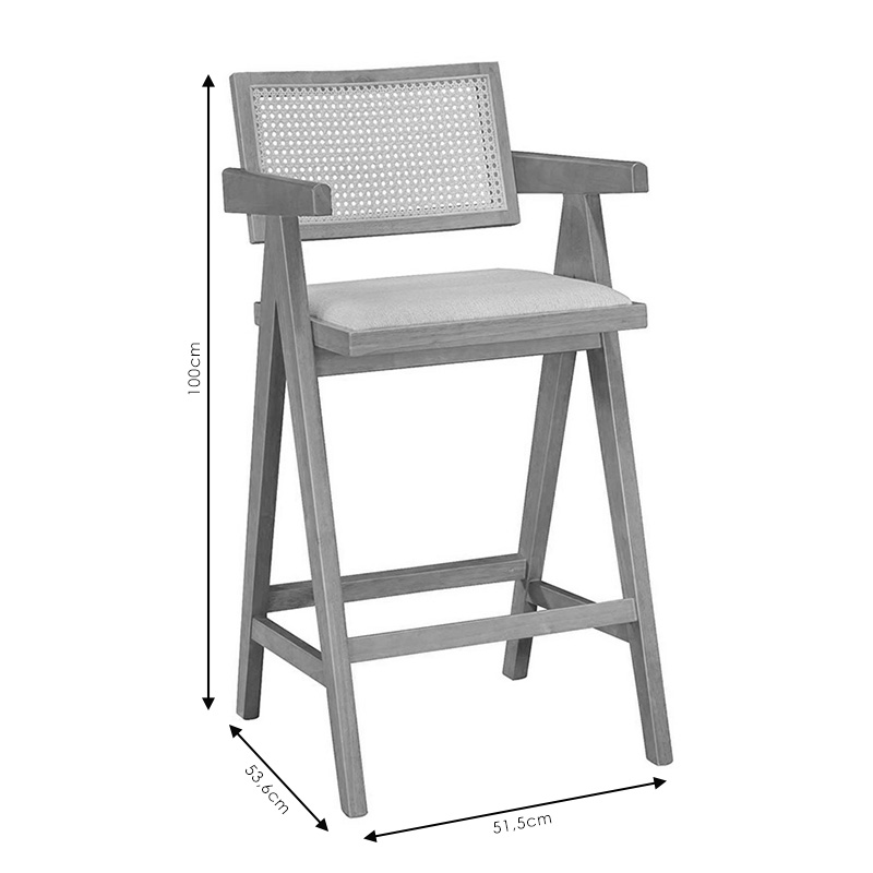 Σετ-2Τεμ.Σκαμπό bar Winslow pakoworld ξύλο rubberwood ανοικτό καρυδί-pvc rattan φυσικό-ύφασμα γκρι
