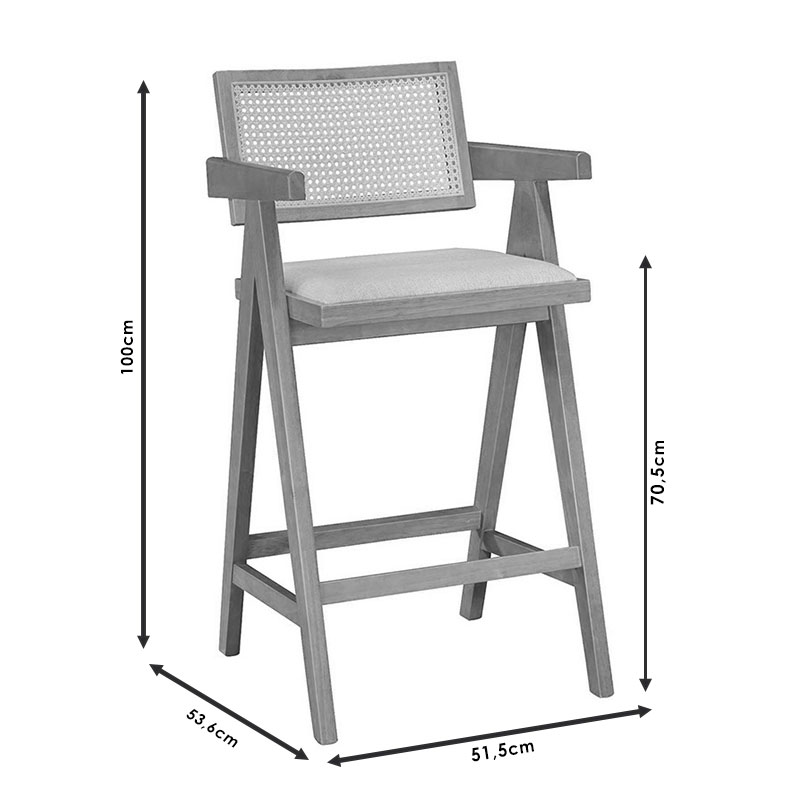 Σετ-2Τεμ.Σκαμπό bar Winslow pakoworld ξύλο rubberwood ανοικτό καρυδί-pvc rattan φυσικό-ύφασμα γκρι