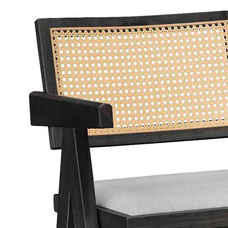 Σετ-2Τεμ.Σκαμπό bar Winslow pakoworld ξύλο rubberwood μαύρο-pvc rattan φυσικό-ύφασμα γκρι