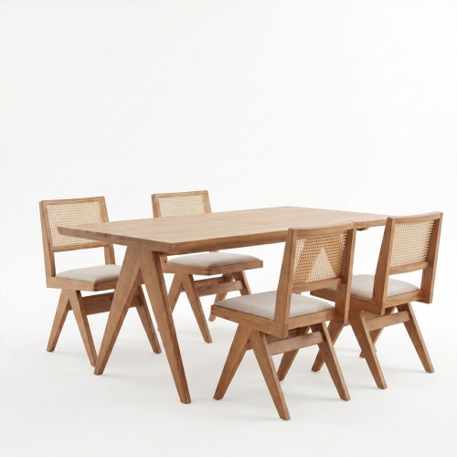 Τραπεζαρία Winslow pakoworld σετ 5τεμ ξύλο rubberwood ανοιχτό καρυδί 160x85x75εκ