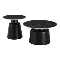 Τραπέζια σαλονιού Dualis pakoworld σετ 2 τεμ μέταλλο-sintered stone σε μαύρο μαρμάρου