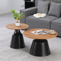 Τραπέζια σαλονιού Parquet pakoworld σετ 2τεμ μέταλλο μαύρο- mdf σε φυσική απόχρωση