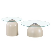 Τραπέζια σαλονιού Barel pakoworld σετ 2τεμ μέταλλο cappuccino- clear glass
