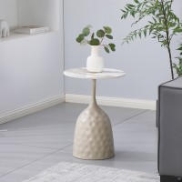 Βοηθητικό τραπέζι Amphora pakoworld μέταλλο cappuccino- τραβερτίνα με όψη μαρμάρου Φ40x60εκ