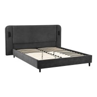 Κρεβάτι διπλό Fomo pakoworld ανθρακί ύφασμα 160x200εκ