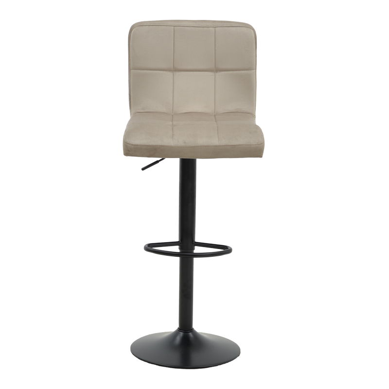 Σετ-2Τεμ.Σκαμπό μπαρ Remina pakoworld πτυσσόμενο γκρι μπεζ βελούδο-βάση μαύρο μέταλλο 44x44x112εκ