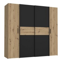 Ντουλάπα ρούχων Bekerk pakoworld τετράφυλλη μαύρο-oak μελαμίνης 200x61.5x190.5εκ