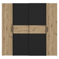 Ντουλάπα ρούχων Bekerk pakoworld τετράφυλλη μαύρο-oak μελαμίνης 200x61.5x190.5εκ