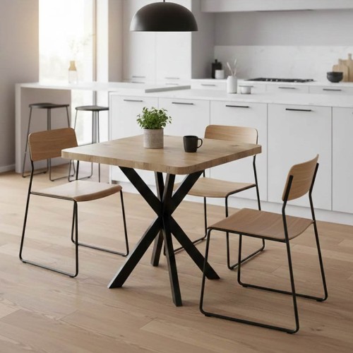 Τραπέζι Prestone pakoworld oak μελαμίνης-μαύρο μέταλλο 70x70x75εκ