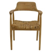 Πολυθρόνα Denverone pakoworld φυσικό teak ξύλο και ψάθα 57x54x79εκ
