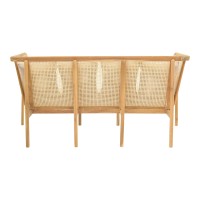 Καναπές τριθέσιος Jenta pakoworld teak ξύλο με rattan σε φυσική απόχρωση και μπεζ μαξιλάρι 203x67x92εκ