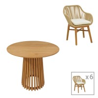 Τραπεζαρία Kalie-Kenda Ι pakoworld σετ 7τεμ σε φυσική-μπεζ απόχρωση Φ80x75εκ