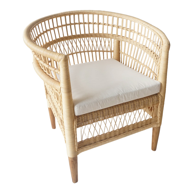 Πολυθρόνα Necorian paakoworld teak ξύλο με pe rattan σε φυσική απόχρωση και λευκό μαξιλάρι 80x70x87εκ