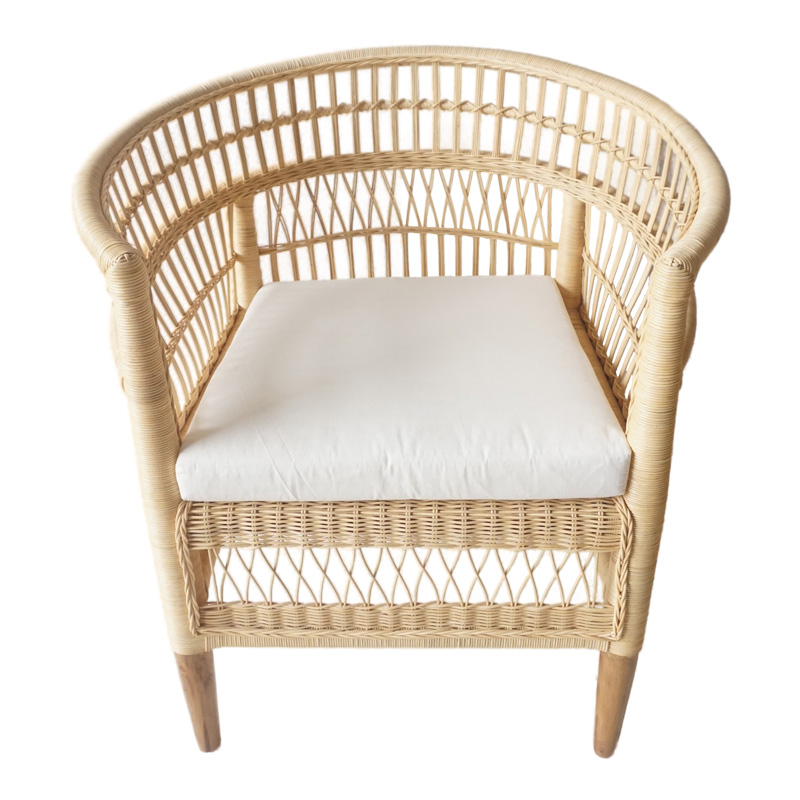 Πολυθρόνα Necorian paakoworld teak ξύλο με pe rattan σε φυσική απόχρωση και λευκό μαξιλάρι 80x70x87εκ